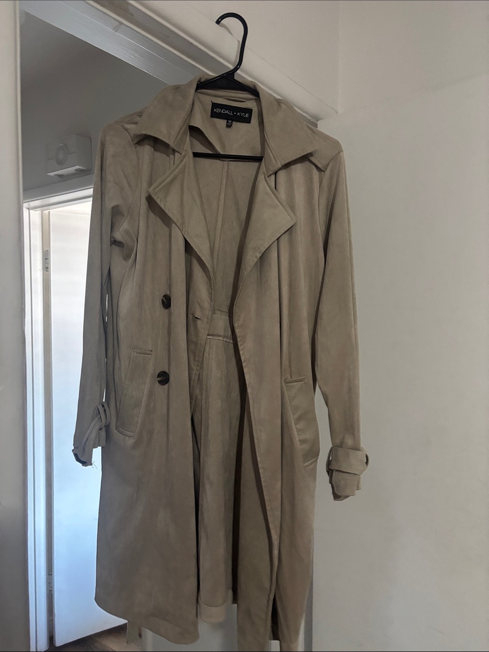Kensie Long Suede Trench Coat - Taupe